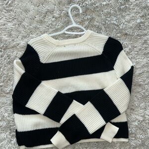 Ardene Black and White Striped Crew Neck Sweater
